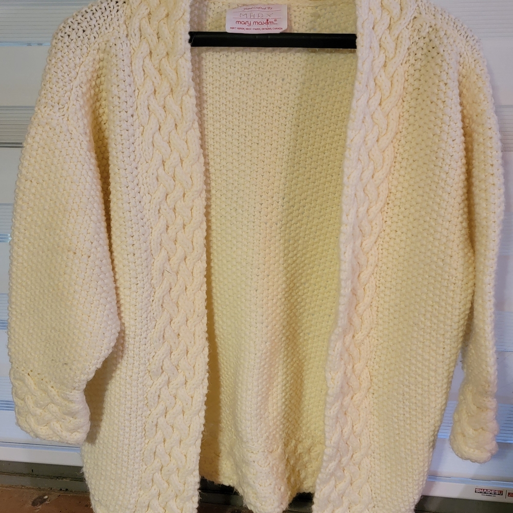 Mary Maxim Women's Cream Cable Knit Cardigan